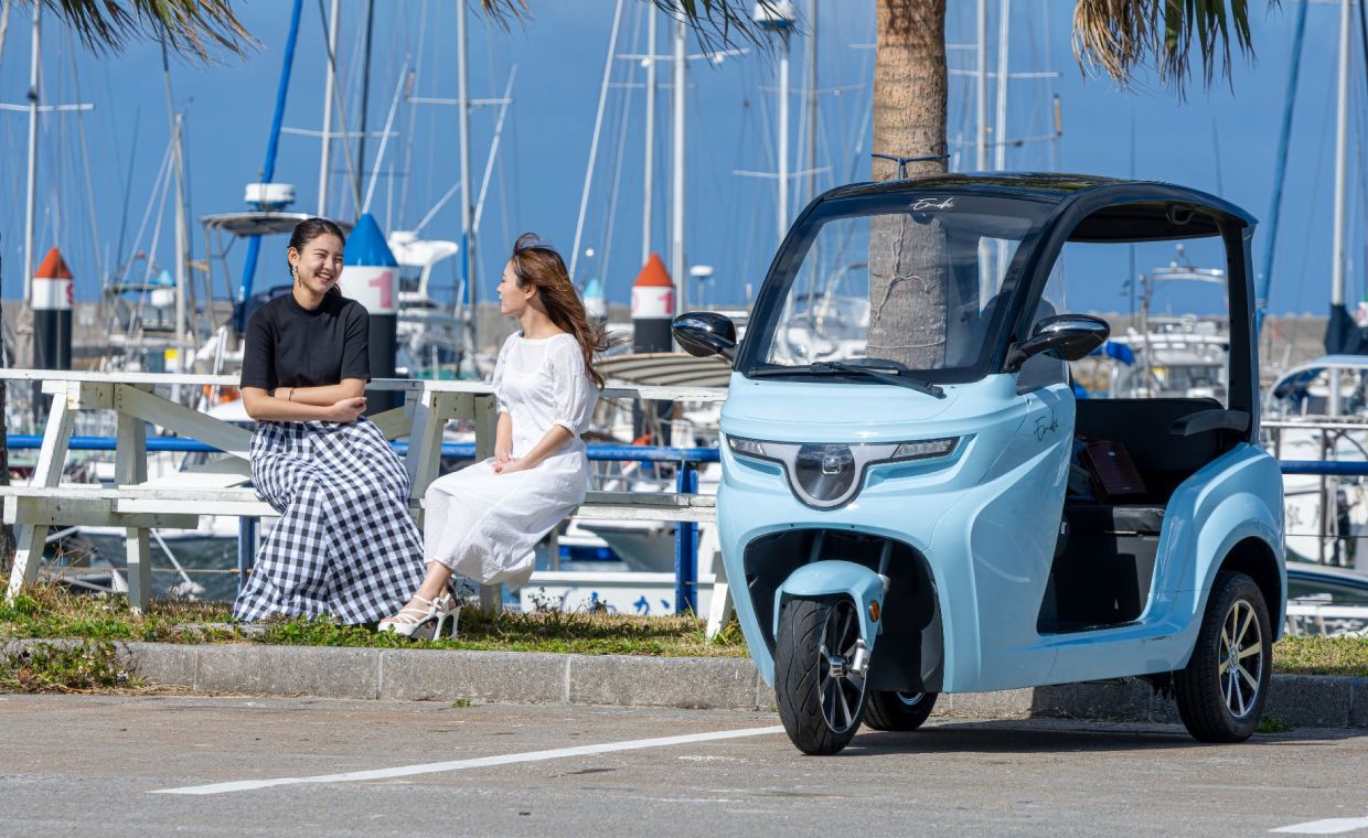 緑と海沿いの電動トゥクトゥク